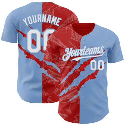 Custom Graffiti Pattern White Light Blue-Red 3D Scratch Authentic Baseball Jersey - Sky-Custom