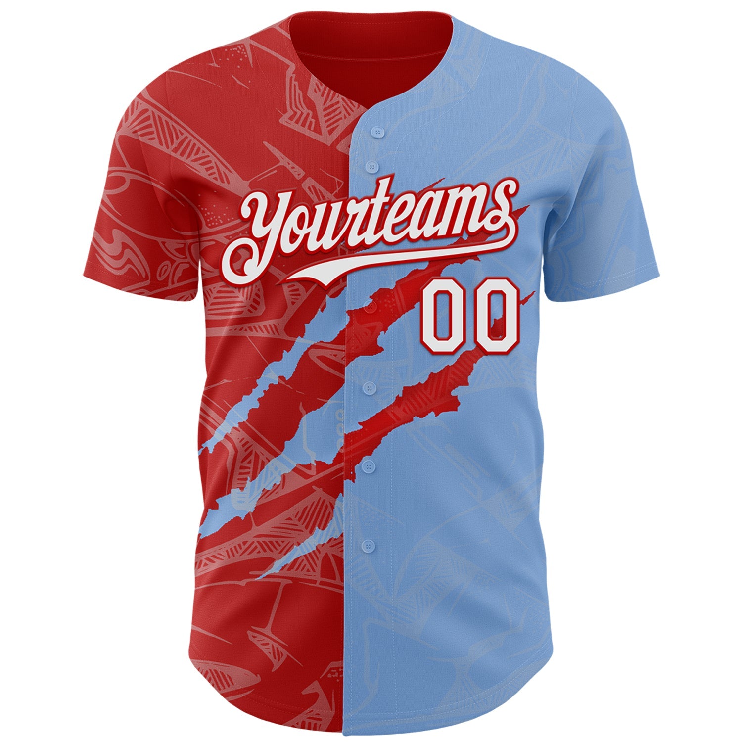 Custom Graffiti Pattern White Light Blue-Red 3D Scratch Authentic Baseball Jersey - Sky-Custom