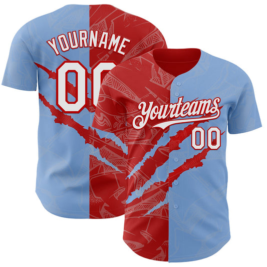 Custom Graffiti Pattern White Light Blue-Red 3D Scratch Authentic Baseball Jersey - Sky-Custom