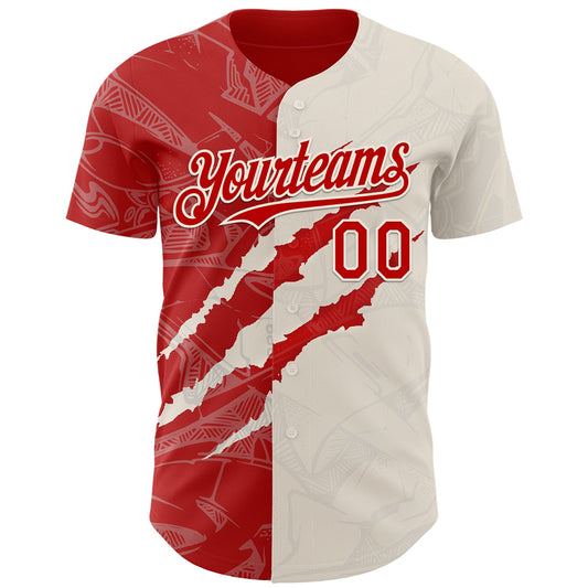 Custom Graffiti Pattern Red-Cream 3D Scratch Authentic Baseball Jersey - Sky-Custom
