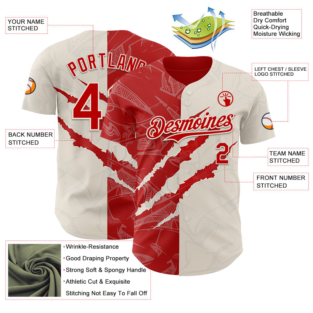 Custom Graffiti Pattern Red-Cream 3D Scratch Authentic Baseball Jersey - Sky-Custom