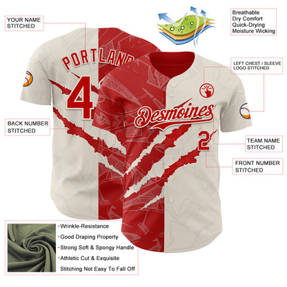 Custom Graffiti Pattern Red-Cream 3D Scratch Authentic Baseball Jersey - Sky-Custom