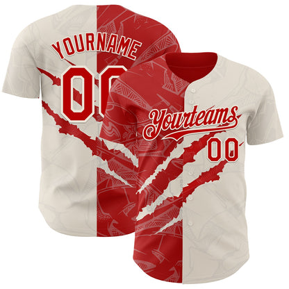 Custom Graffiti Pattern Red-Cream 3D Scratch Authentic Baseball Jersey - Sky-Custom