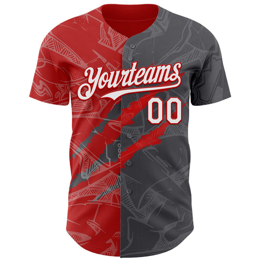 Custom Graffiti Pattern White Steel Gray-Red 3D Scratch Authentic Baseball Jersey - Sky-Custom