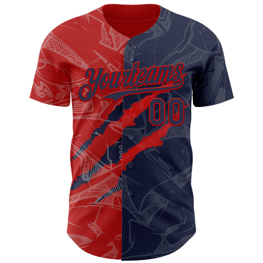 Custom Graffiti Pattern Navy-Red 3D Scratch Authentic Baseball Jersey - Sky-Custom