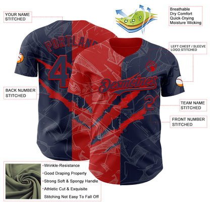 Custom Graffiti Pattern Navy-Red 3D Scratch Authentic Baseball Jersey - Sky-Custom