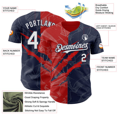 Custom Graffiti Pattern White Navy-Red 3D Scratch Authentic Baseball Jersey - Sky-Custom
