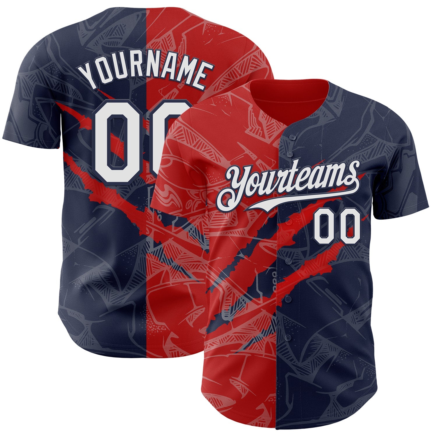 Custom Graffiti Pattern White Navy-Red 3D Scratch Authentic Baseball Jersey - Sky-Custom