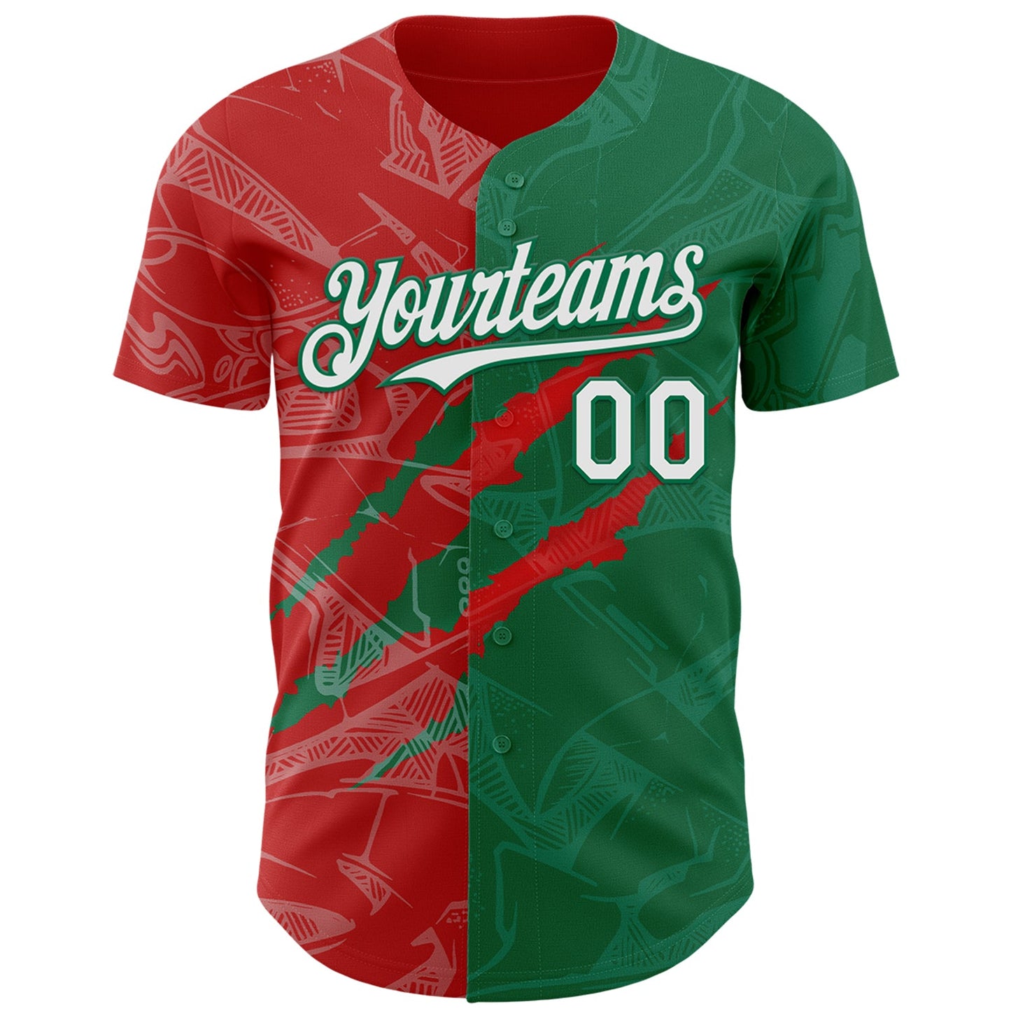 Custom Graffiti Pattern White Kelly Green-Red 3D Scratch Authentic Baseball Jersey - Sky-Custom