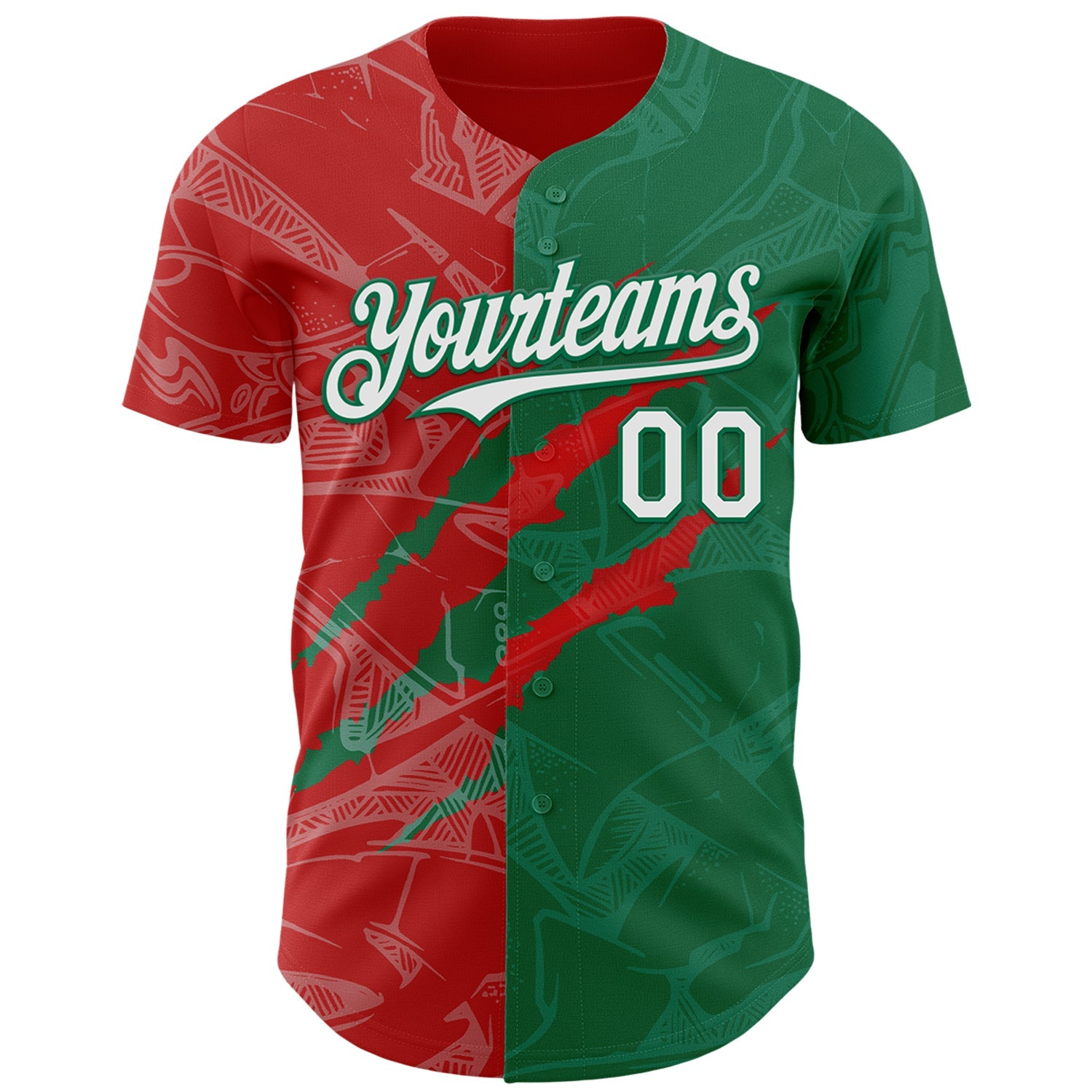 Custom Graffiti Pattern White Kelly Green-Red 3D Scratch Authentic Baseball Jersey - Sky-Custom