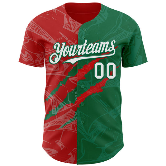 Custom Graffiti Pattern White Kelly Green-Red 3D Scratch Authentic Baseball Jersey - Sky-Custom