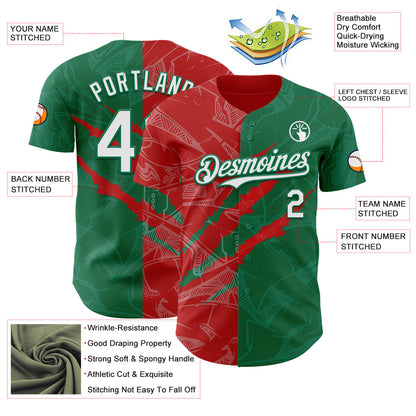 Custom Graffiti Pattern White Kelly Green-Red 3D Scratch Authentic Baseball Jersey - Sky-Custom