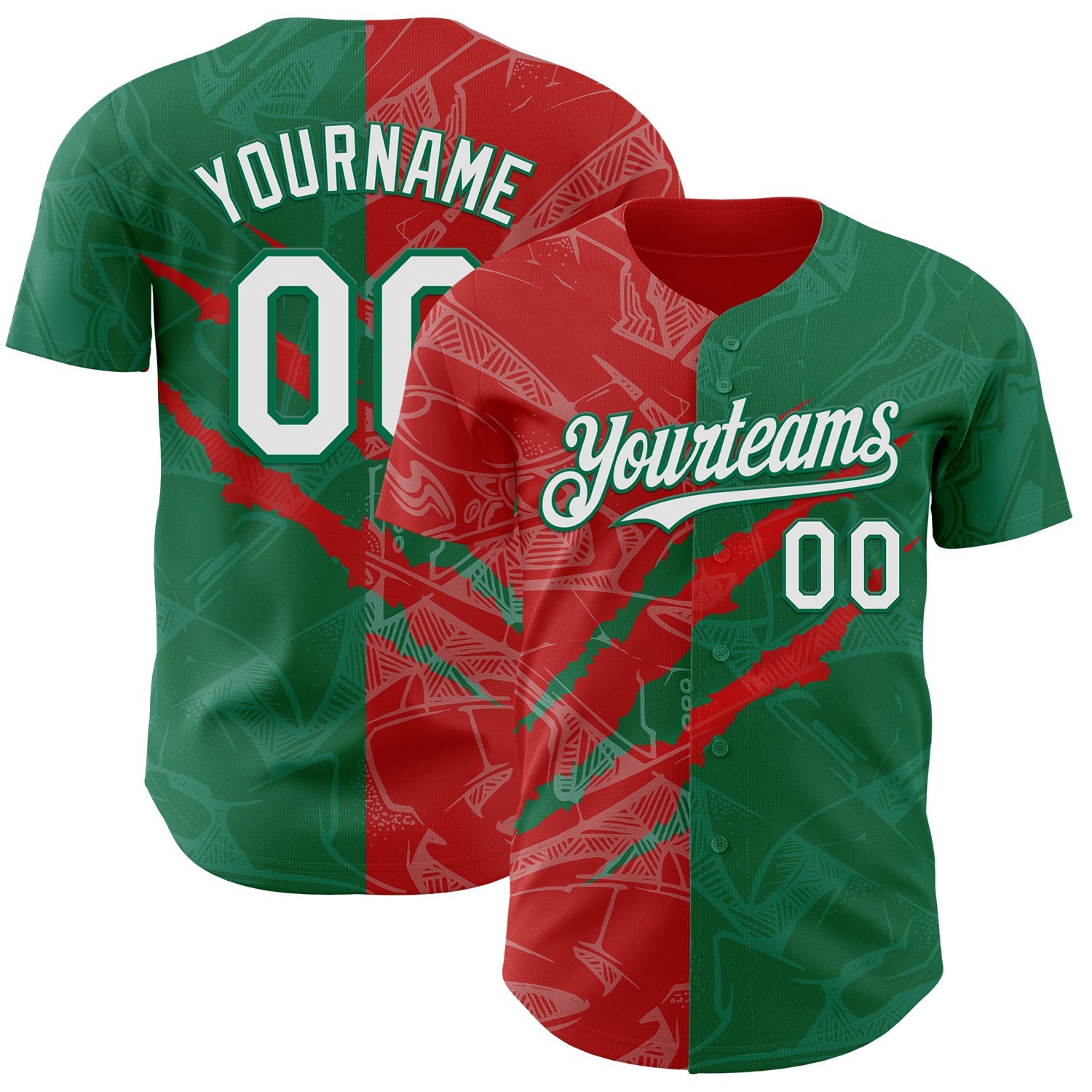 Custom Graffiti Pattern White Kelly Green-Red 3D Scratch Authentic Baseball Jersey - Sky-Custom