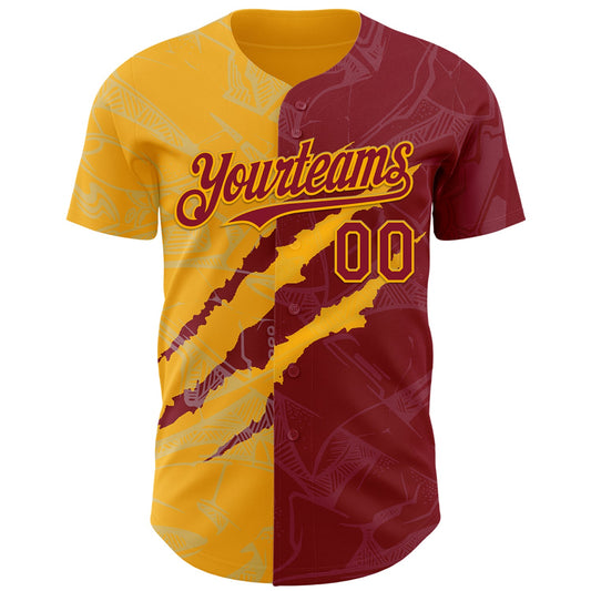 Custom Graffiti Pattern Crimson-Gold 3D Scratch Authentic Baseball Jersey - Sky-Custom