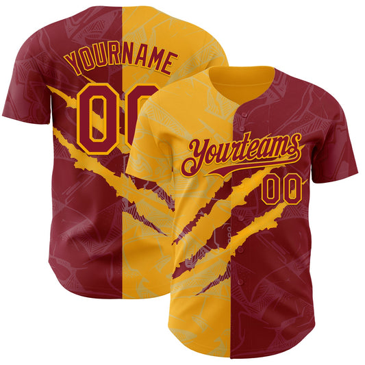 Custom Graffiti Pattern Crimson-Gold 3D Scratch Authentic Baseball Jersey - Sky-Custom