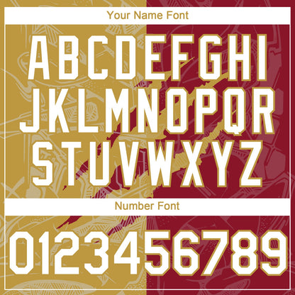 Custom Graffiti Pattern White Crimson-Old Gold 3D Scratch Authentic Baseball Jersey - Sky-Custom