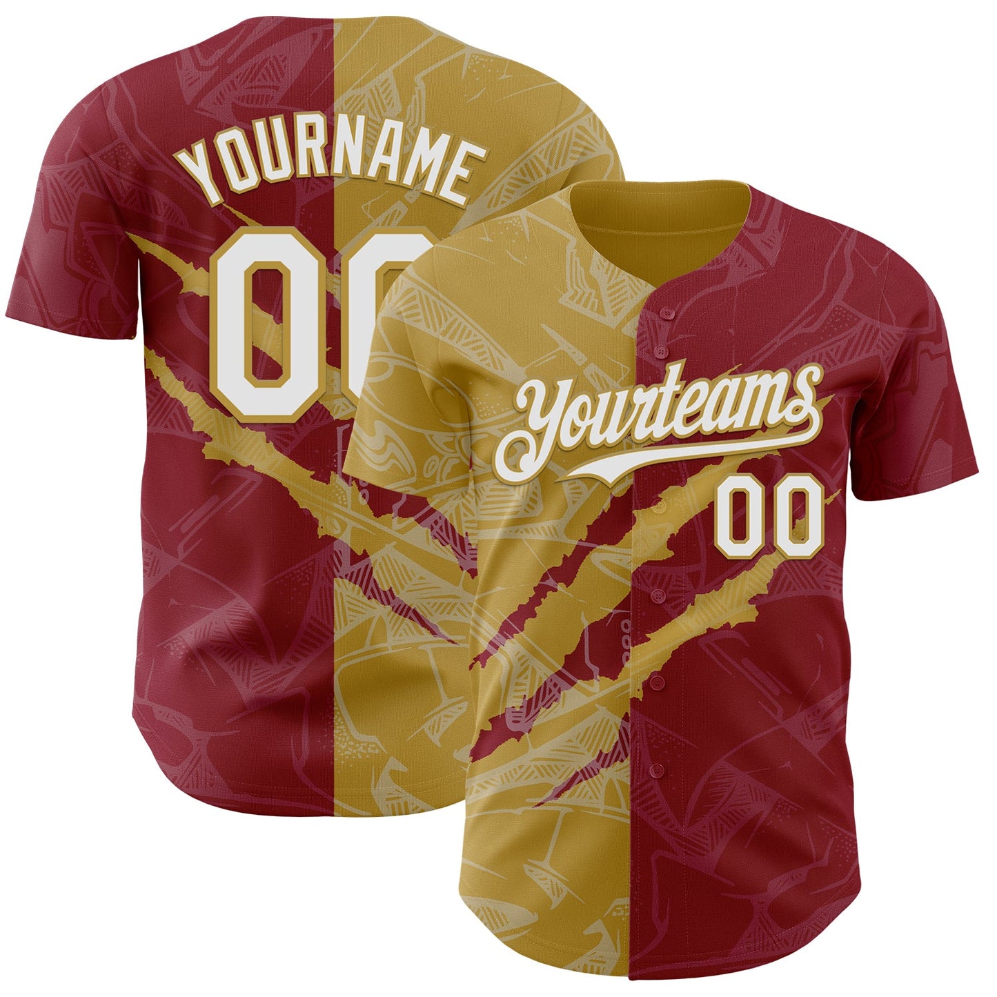 Custom Graffiti Pattern White Crimson-Old Gold 3D Scratch Authentic Baseball Jersey - Sky-Custom