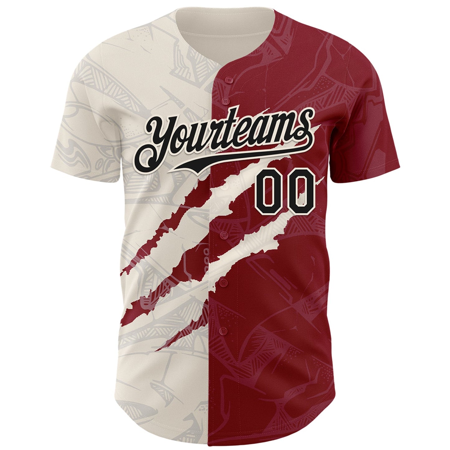 Custom Graffiti Pattern Black Crimson-Cream 3D Scratch Authentic Baseball Jersey - Sky-Custom