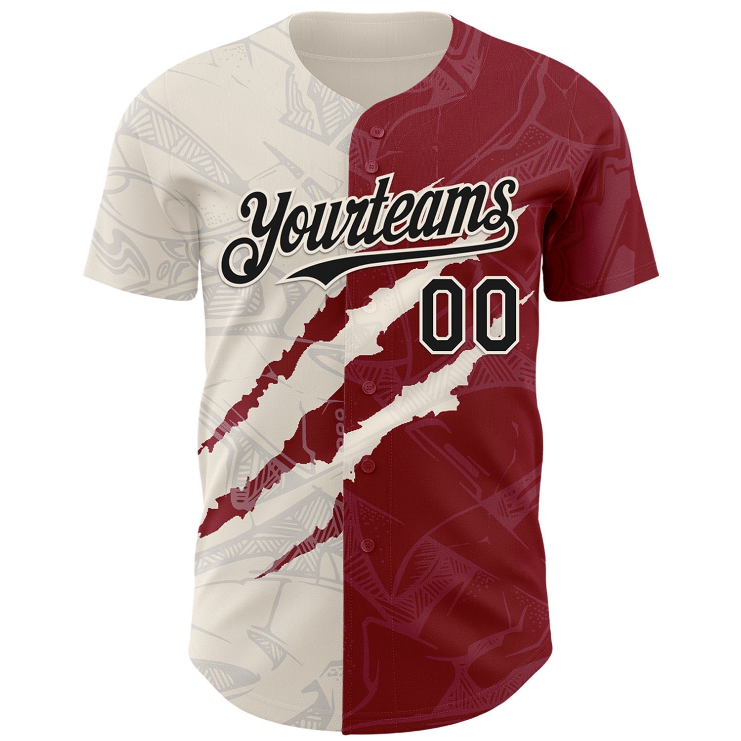 Custom Graffiti Pattern Black Crimson-Cream 3D Scratch Authentic Baseball Jersey - Sky-Custom