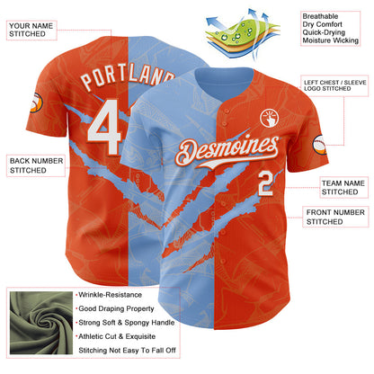 Custom Graffiti Pattern White Orange-Light Blue 3D Scratch Authentic Baseball Jersey - Sky-Custom
