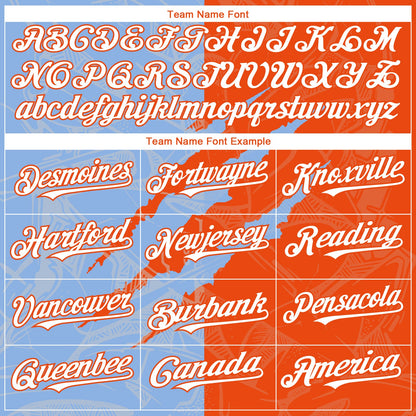 Custom Graffiti Pattern White Orange-Light Blue 3D Scratch Authentic Baseball Jersey - Sky-Custom