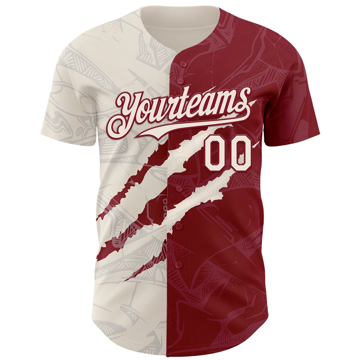 Custom Graffiti Pattern Cream-Crimson 3D Scratch Authentic Baseball Jersey - Sky-Custom