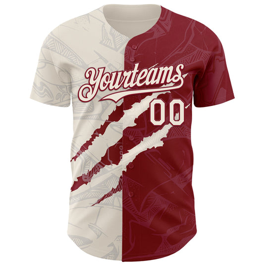 Custom Graffiti Pattern Cream-Crimson 3D Scratch Authentic Baseball Jersey - Sky-Custom