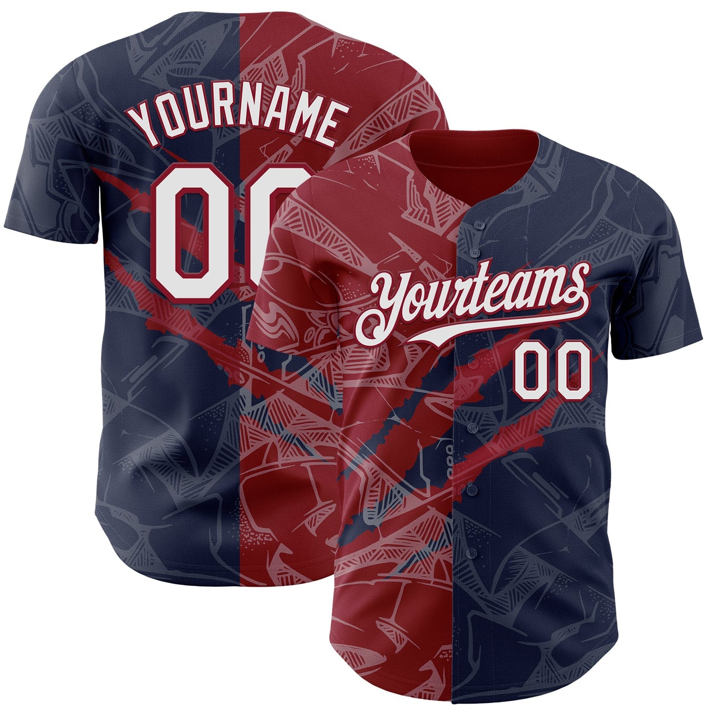 Custom Graffiti Pattern White Navy-Crimson 3D Scratch Authentic Baseball Jersey - Sky-Custom