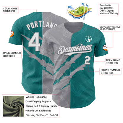 Custom Graffiti Pattern White Teal-Gray 3D Scratch Authentic Baseball Jersey - Sky-Custom