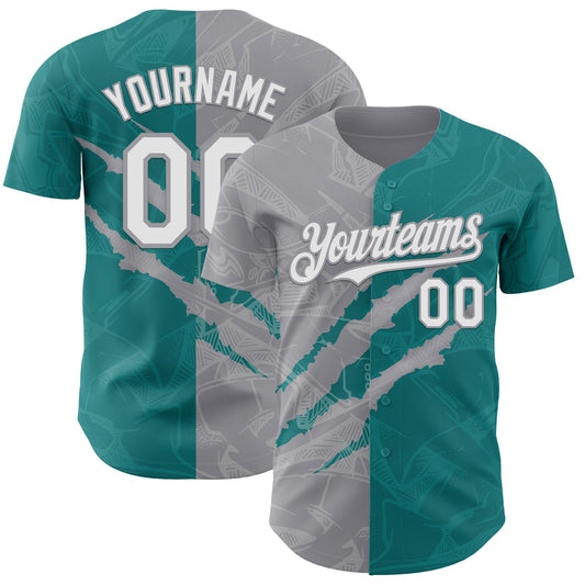 Custom Graffiti Pattern White Teal-Gray 3D Scratch Authentic Baseball Jersey - Sky-Custom