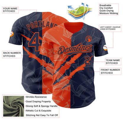 Custom Graffiti Pattern Navy-Orange 3D Scratch Authentic Baseball Jersey - Sky-Custom