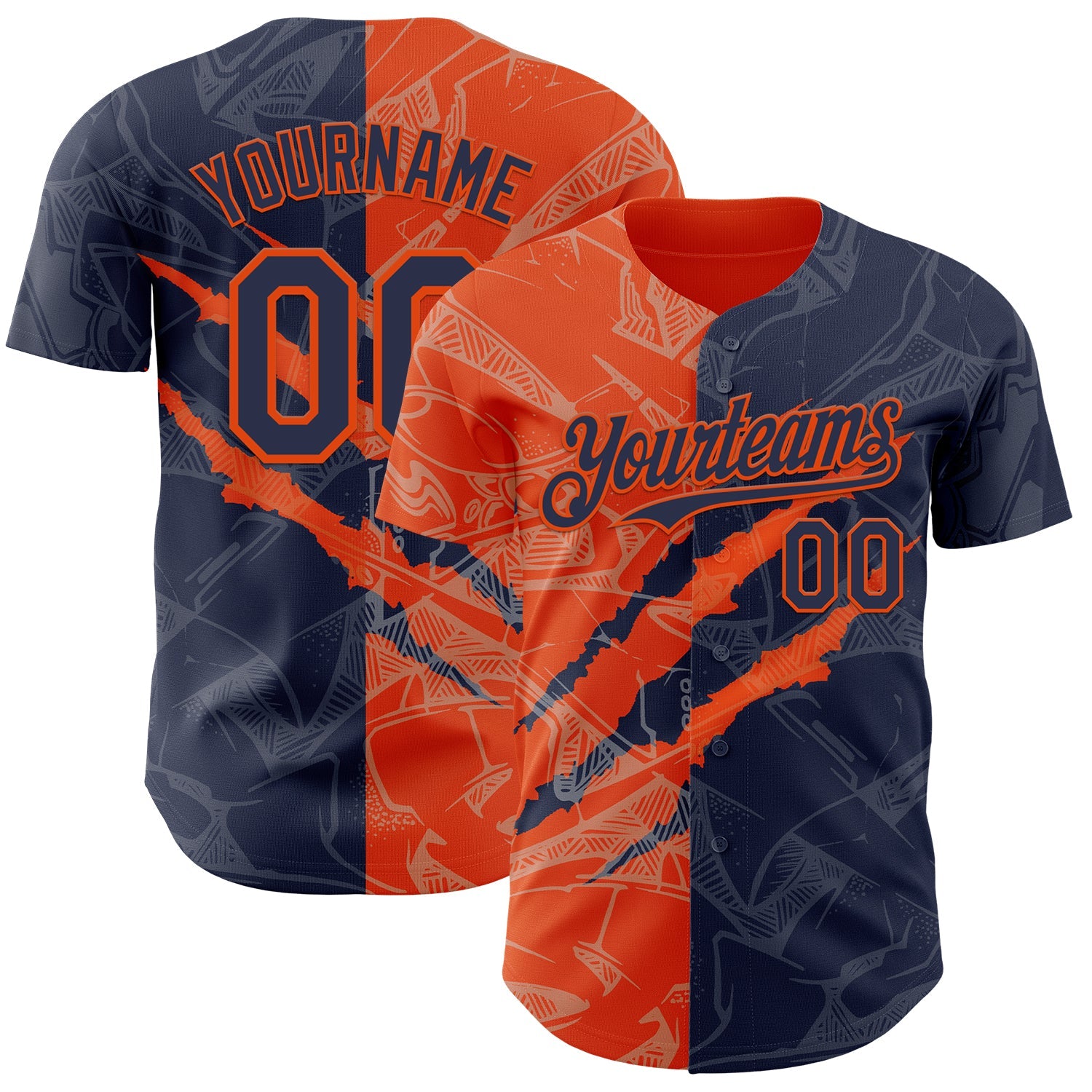 Custom Graffiti Pattern Navy-Orange 3D Scratch Authentic Baseball Jersey - Sky-Custom