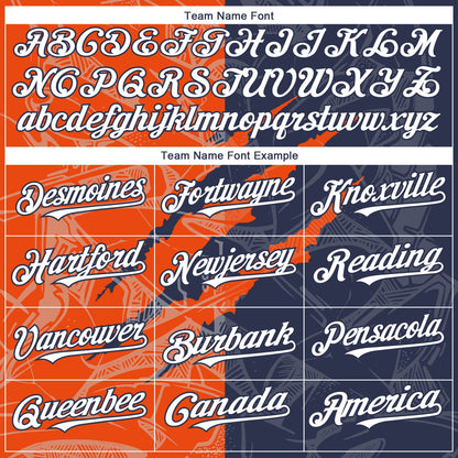 Custom Graffiti Pattern White Navy-Orange 3D Scratch Authentic Baseball Jersey - Sky-Custom
