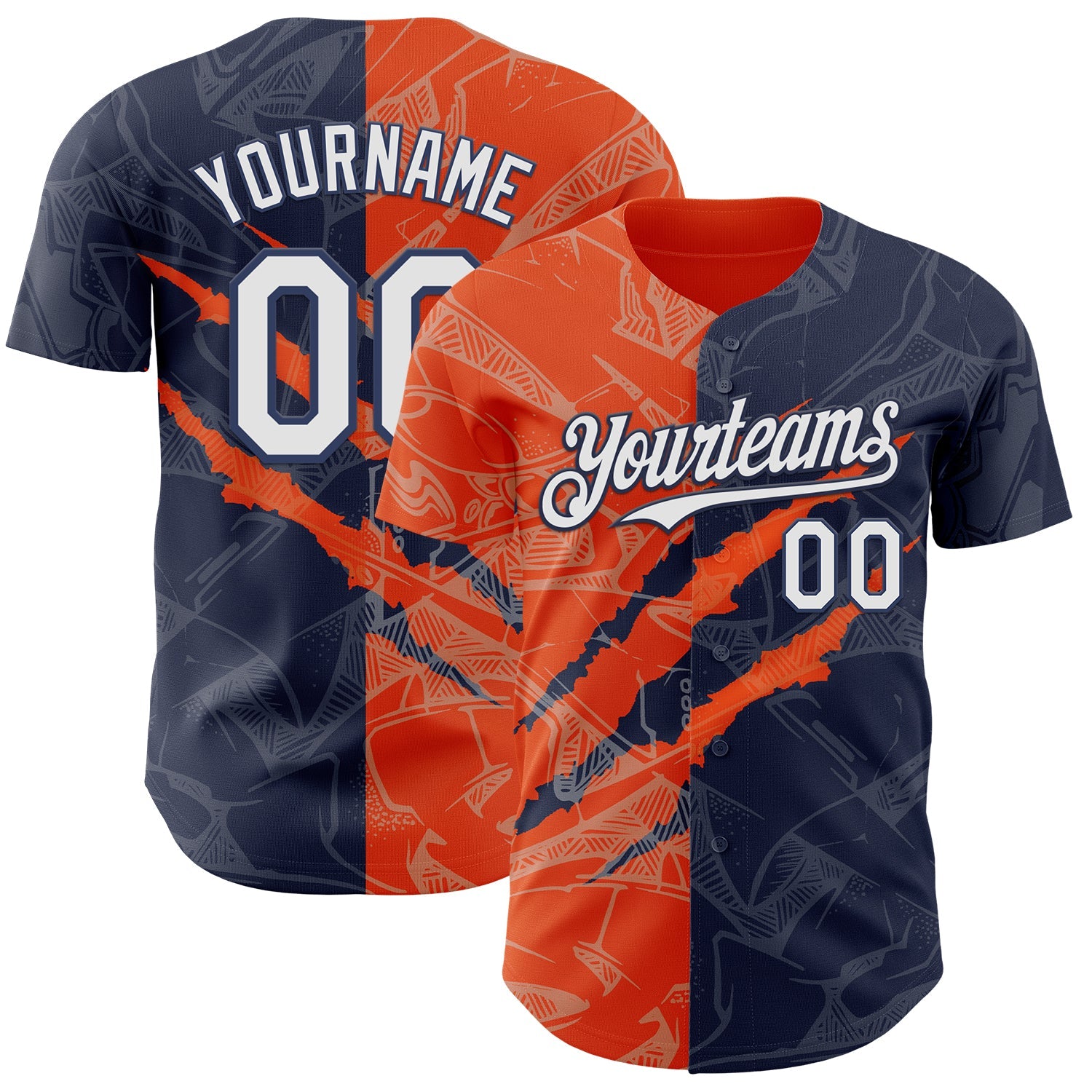 Custom Graffiti Pattern White Navy-Orange 3D Scratch Authentic Baseball Jersey - Sky-Custom