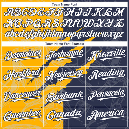 Custom Graffiti Pattern White Navy-Gold 3D Scratch Authentic Baseball Jersey - Sky-Custom