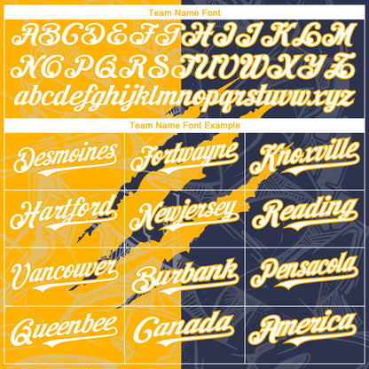 Custom Graffiti Pattern White Navy-Gold 3D Scratch Authentic Baseball Jersey - Sky-Custom