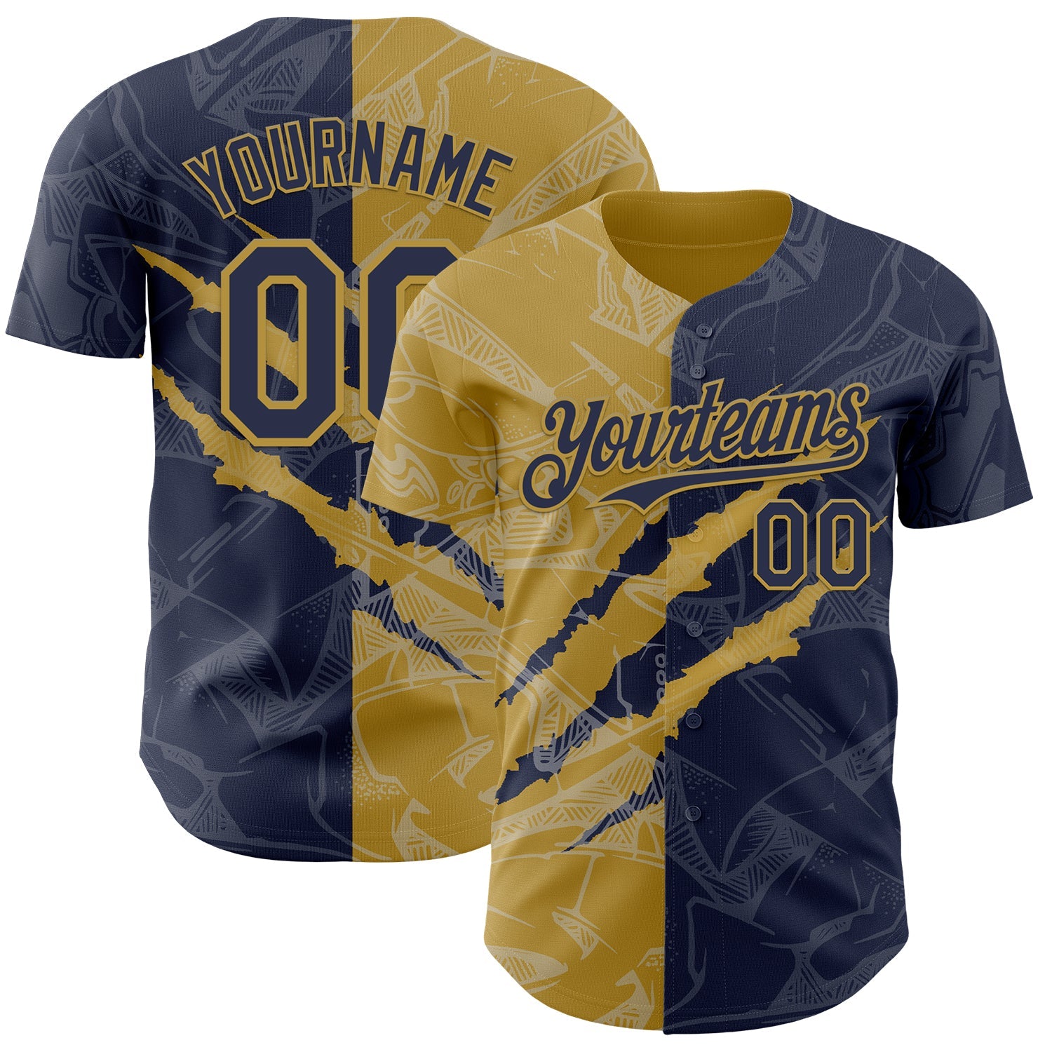 Custom Graffiti Pattern Navy-Old Gold 3D Scratch Authentic Baseball Jersey - Sky-Custom