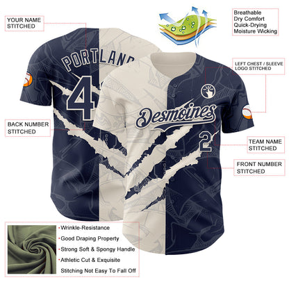 Custom Graffiti Pattern Navy-Cream 3D Scratch Authentic Baseball Jersey - Sky-Custom
