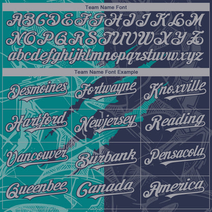 Custom Graffiti Pattern Gray Navy-Teal 3D Scratch Authentic Baseball Jersey - Sky-Custom