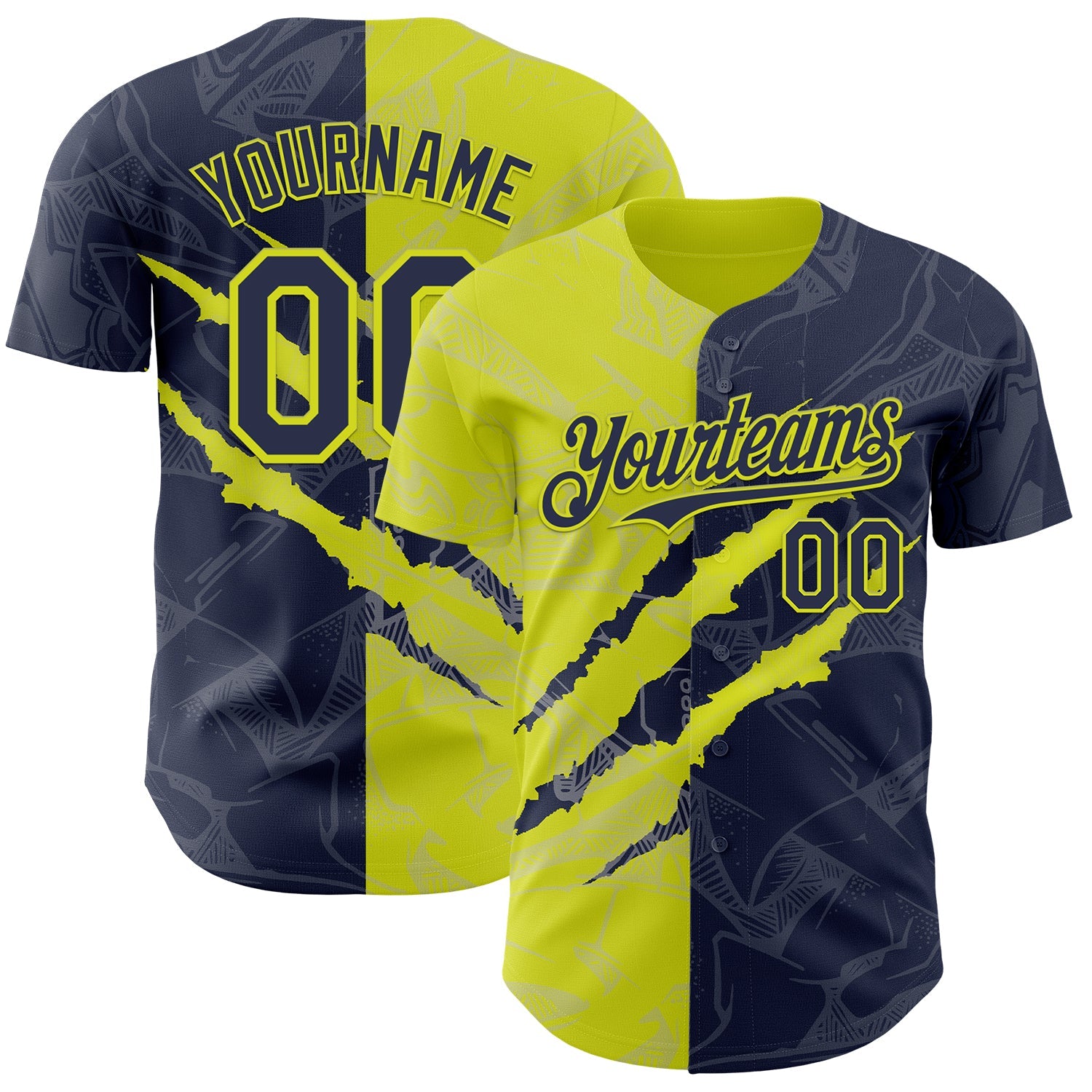 Custom Graffiti Pattern Navy-Neon Yellow 3D Scratch Authentic Baseball Jersey - Sky-Custom