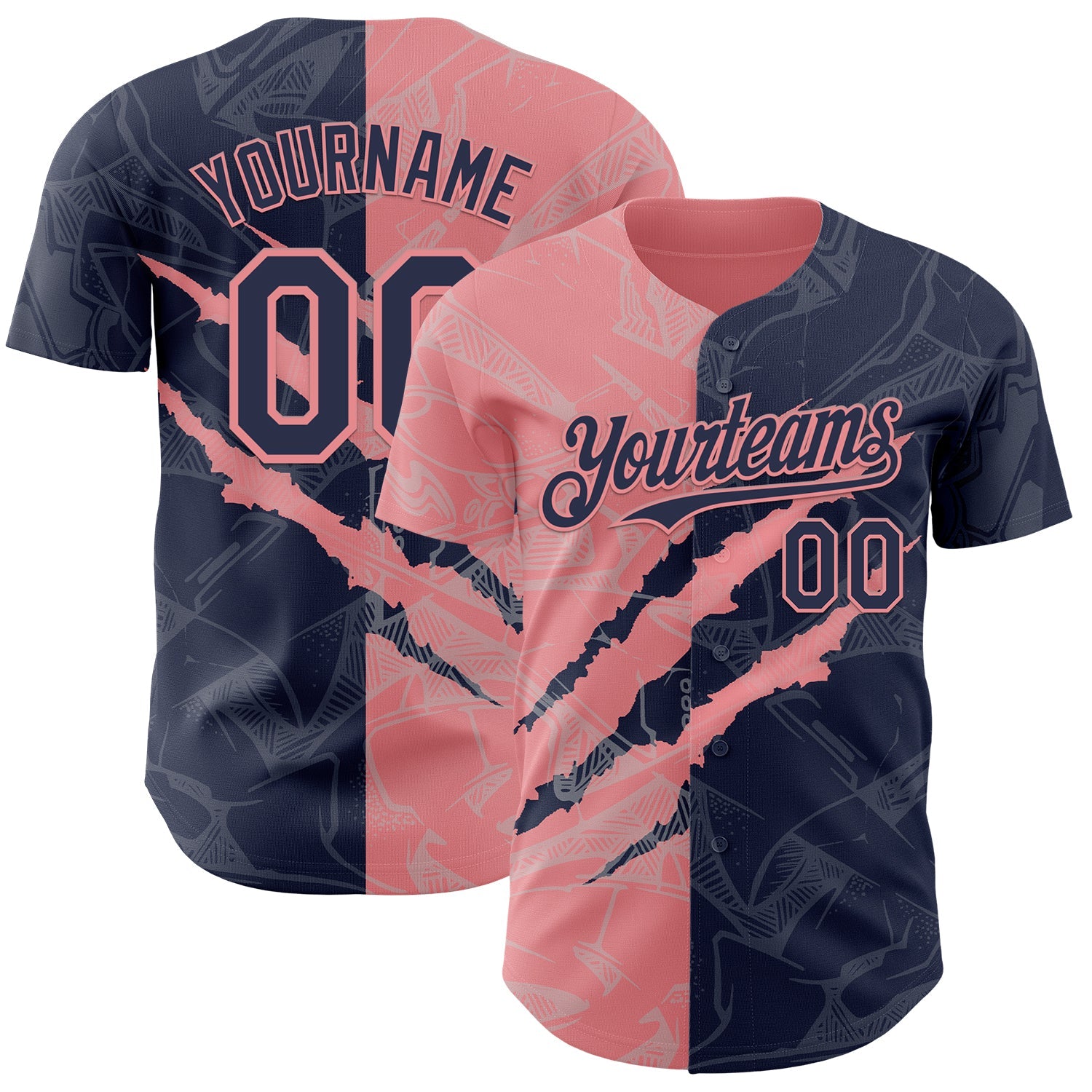 Custom Graffiti Pattern Navy-Medium Pink 3D Scratch Authentic Baseball Jersey - Sky-Custom