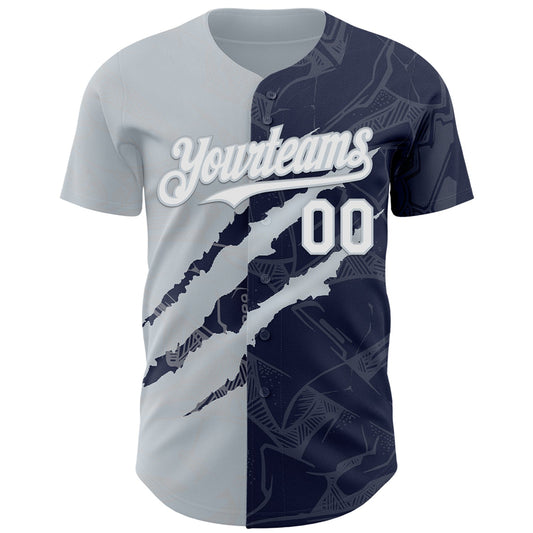 Custom Graffiti Pattern White Navy-Silver 3D Scratch Authentic Baseball Jersey - Sky-Custom