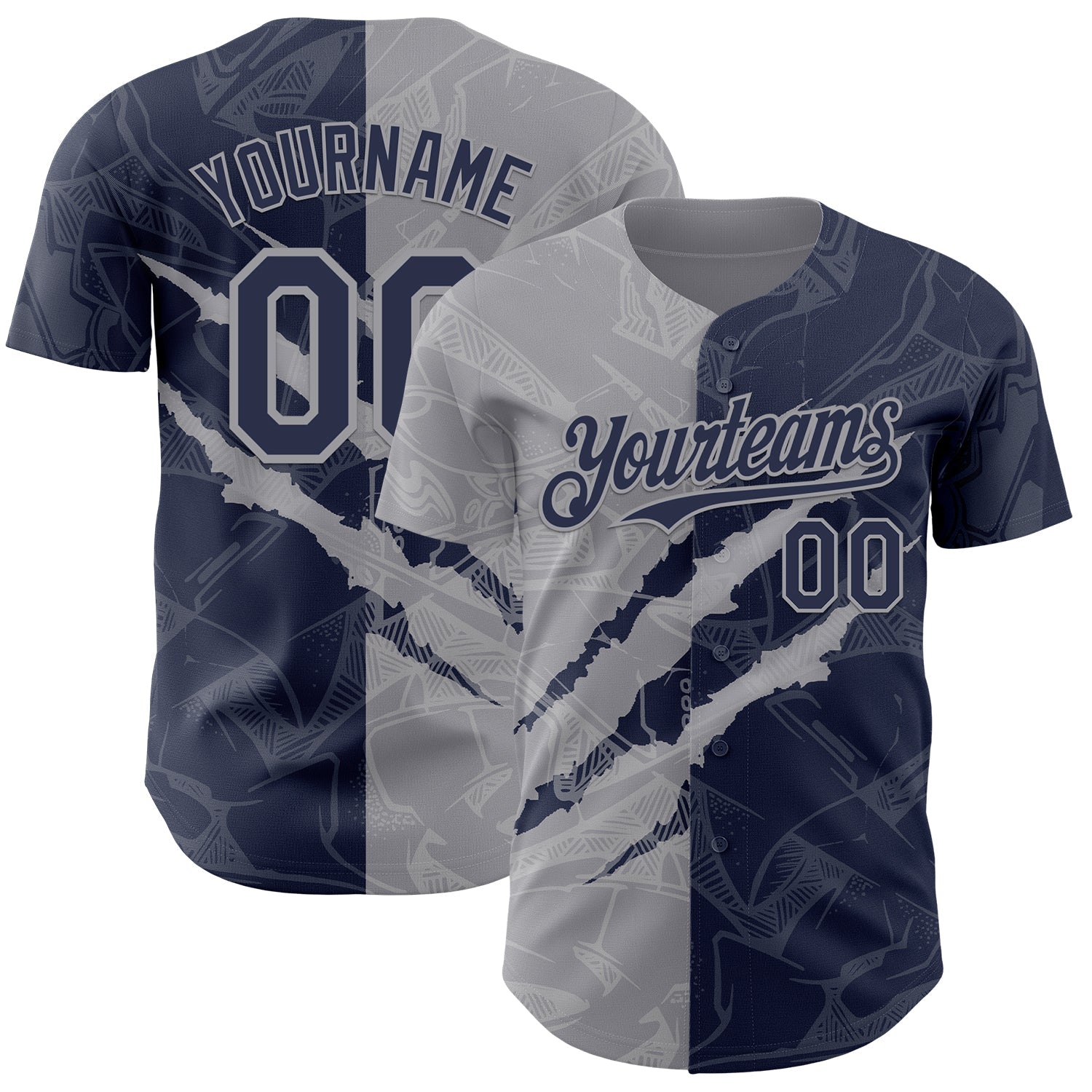 Custom Graffiti Pattern Navy-Gray 3D Scratch Authentic Baseball Jersey - Sky-Custom
