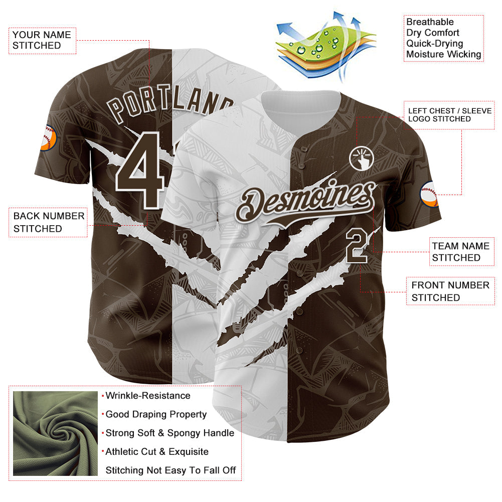 Custom Graffiti Pattern Brown-White 3D Scratch Authentic Baseball Jersey - Sky-Custom