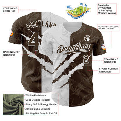 Custom Graffiti Pattern Brown-White 3D Scratch Authentic Baseball Jersey - Sky-Custom