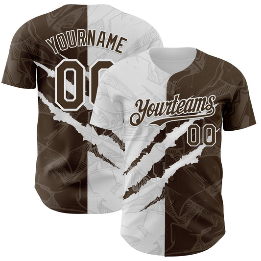 Custom Graffiti Pattern Brown-White 3D Scratch Authentic Baseball Jersey - Sky-Custom