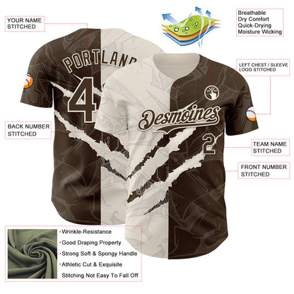 Custom Graffiti Pattern Brown-Cream 3D Scratch Authentic Baseball Jersey - Sky-Custom