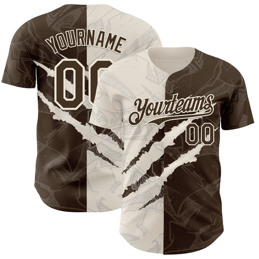 Custom Graffiti Pattern Brown-Cream 3D Scratch Authentic Baseball Jersey - Sky-Custom