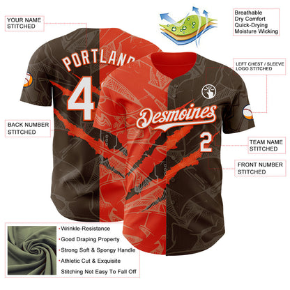 Custom Graffiti Pattern White Brown-Orange 3D Scratch Authentic Baseball Jersey - Sky-Custom