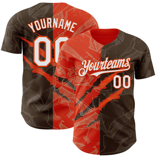 Custom Graffiti Pattern White Brown-Orange 3D Scratch Authentic Baseball Jersey - Sky-Custom